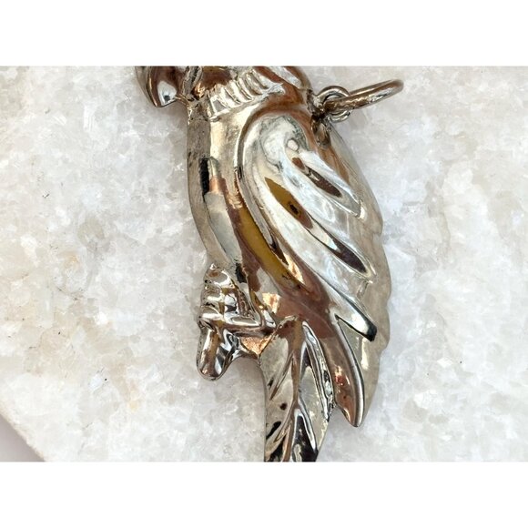 XL Parrot | Bird Figural Silver Toned Polished Vintage Statement Pendant - Picture 4 of 8